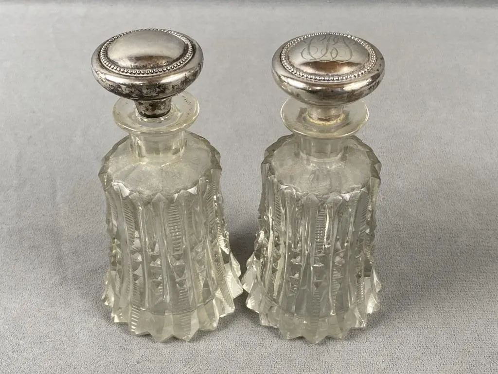 2 Sterling Silver Lidded Eau de Toilette Bottles