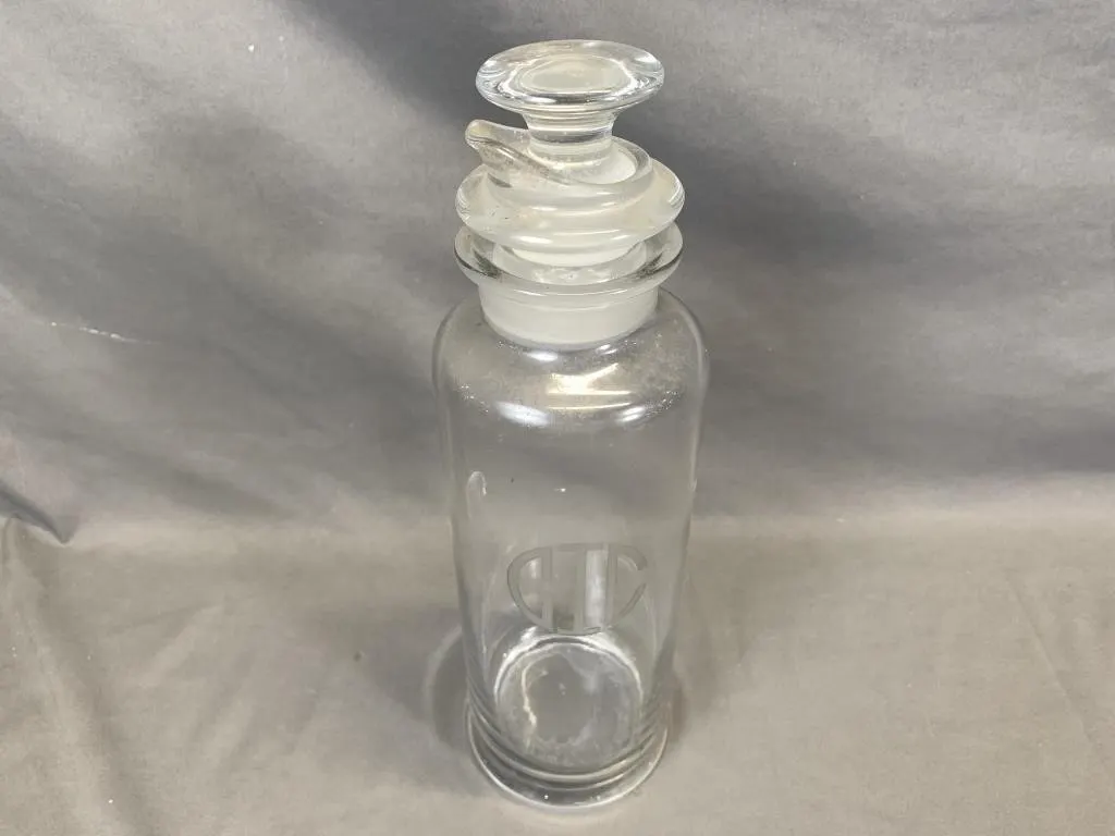 Large Glass Pharmaceutical Jar w Glass Stopper