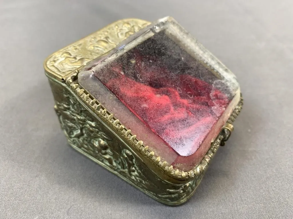C1900 Brass & Glass Jewel or Trinket Box