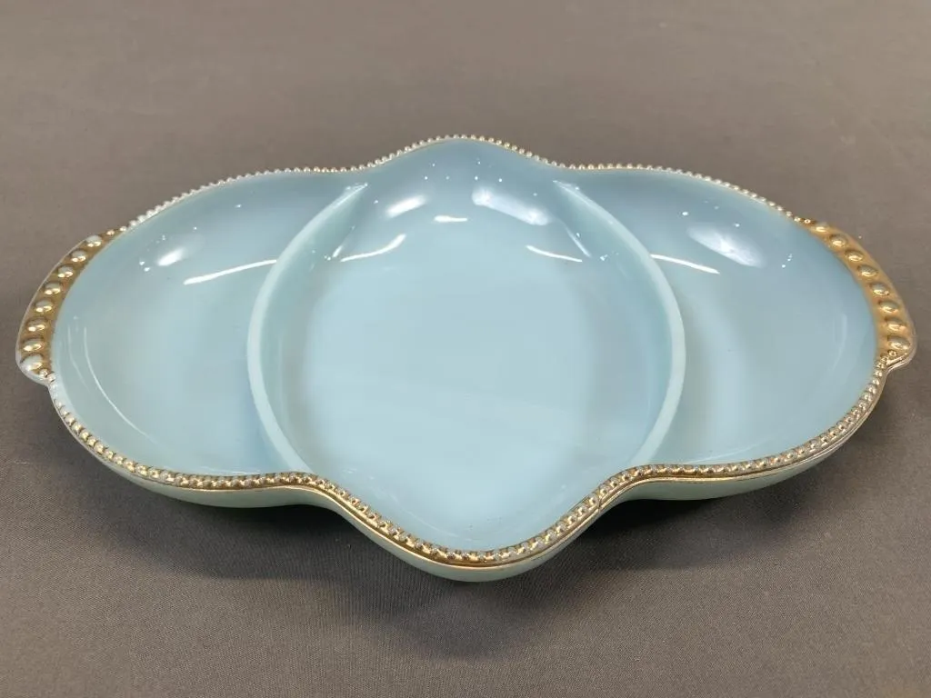 Fire King Delphite Blue Gold Trimmed Serving Dish