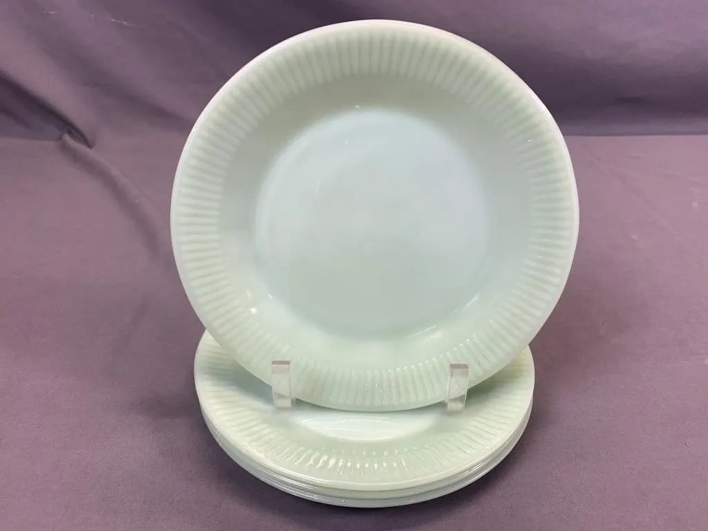 Fire King 4 Ribbed Rim Jadeite Luncheon Plates