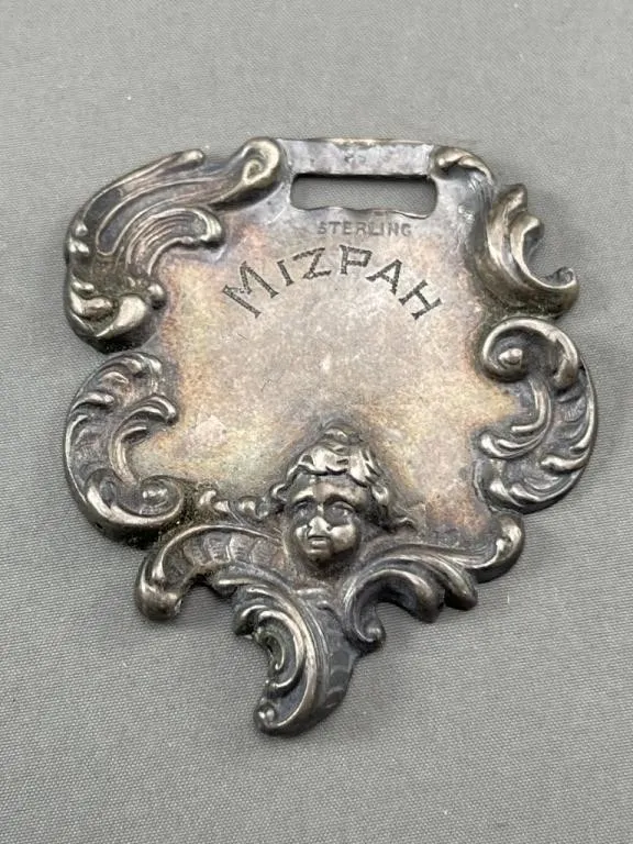 1944 Sterling Angel Watch Fob Marked MIZPAH