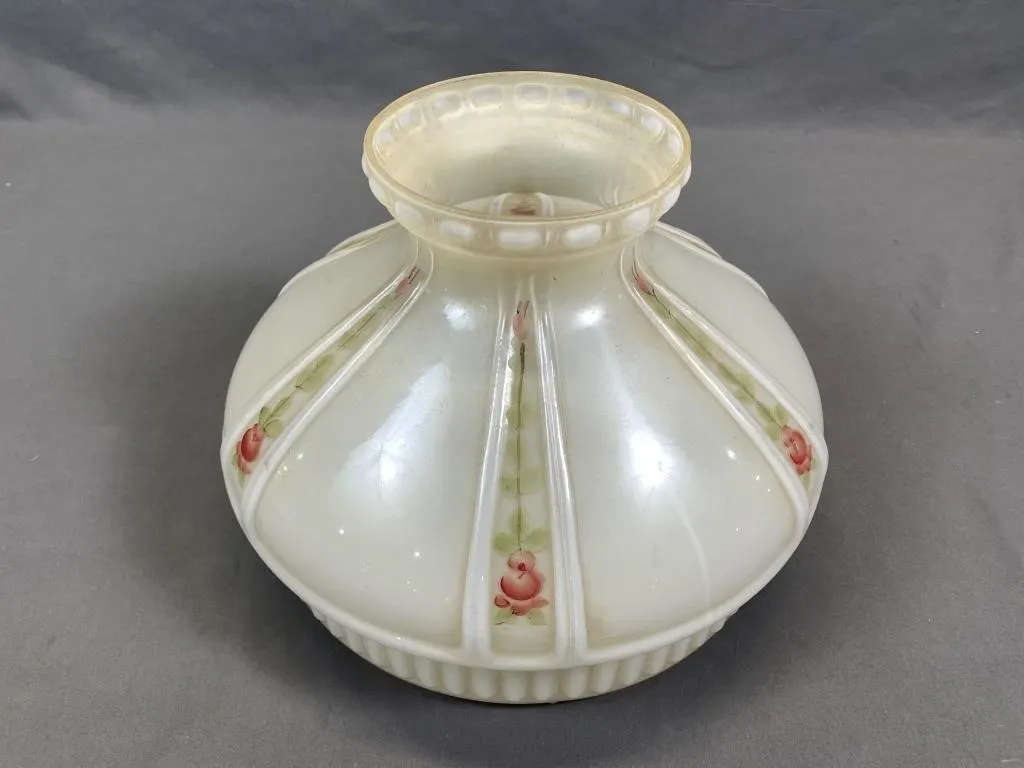 Antique Glass Aladdin Lamp Shade w Roses