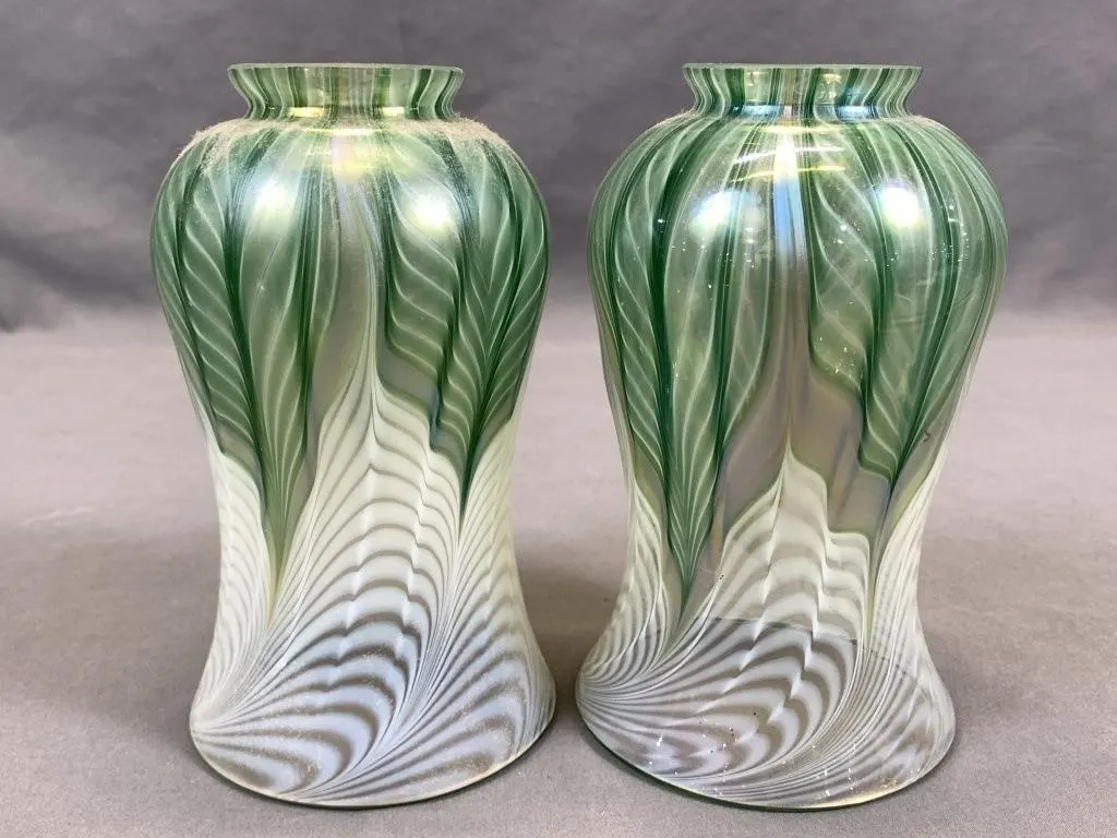 Pair of Pulled Feather Art Glass Shades