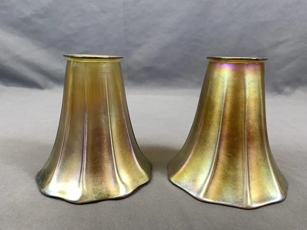 Pair of C1920 Steuben Aurene Art Glass Shades