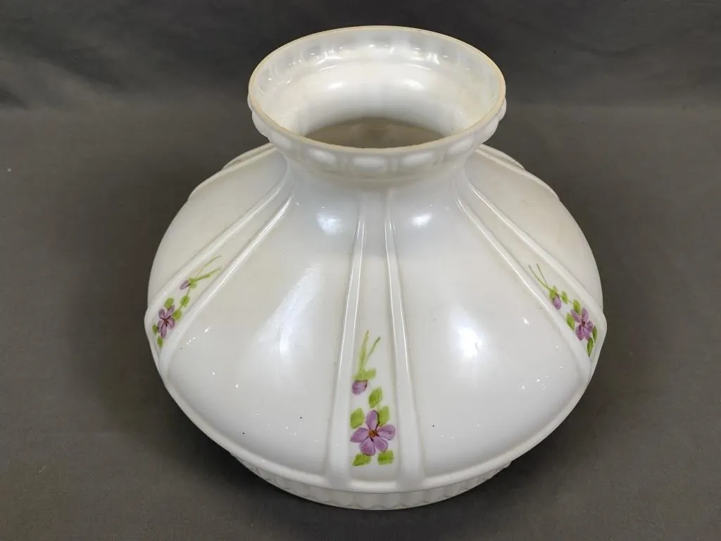 Antique Glass Aladdin Lamp Shade w Violets