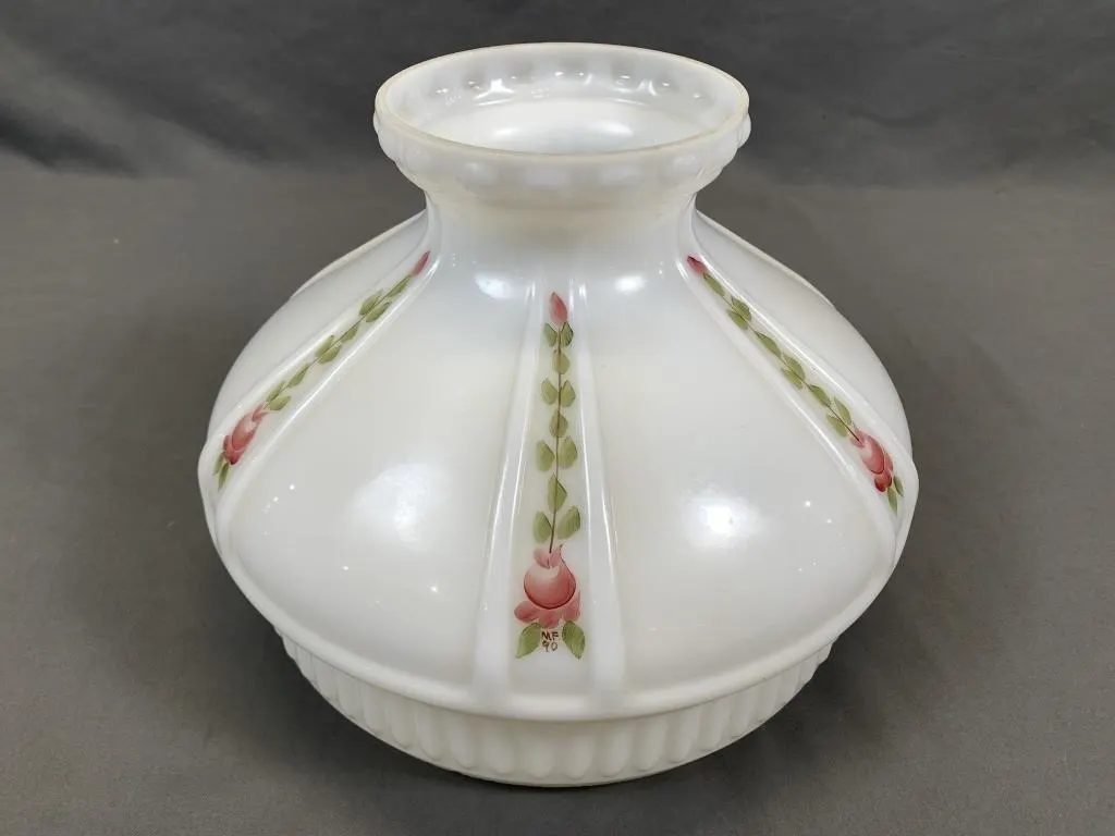 Antique Glass Aladdin Lamp Shade w Roses