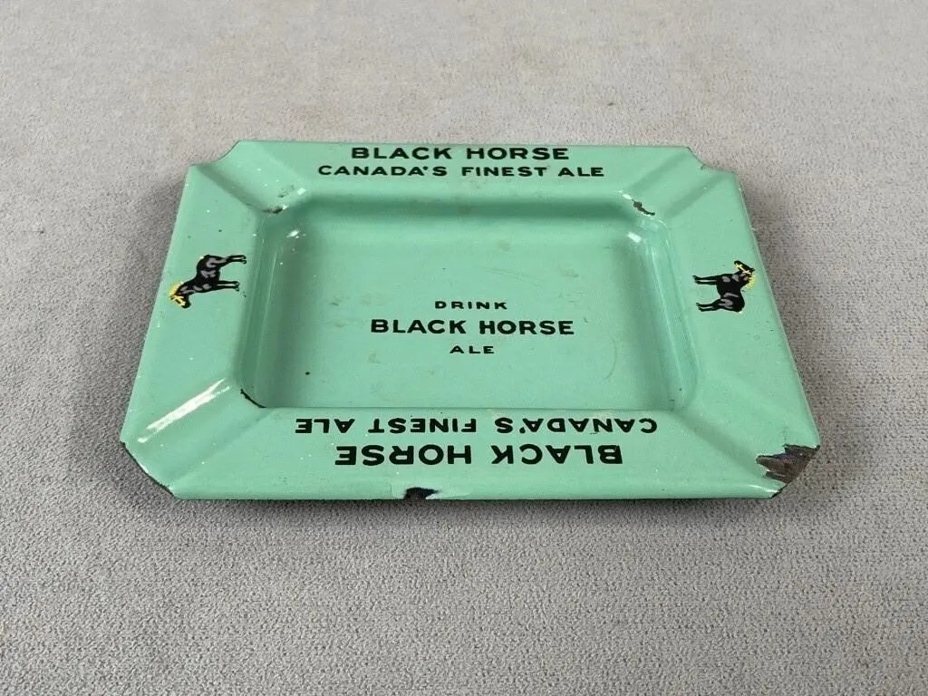 Black Horse Ale Enamel on Metal Ashtray