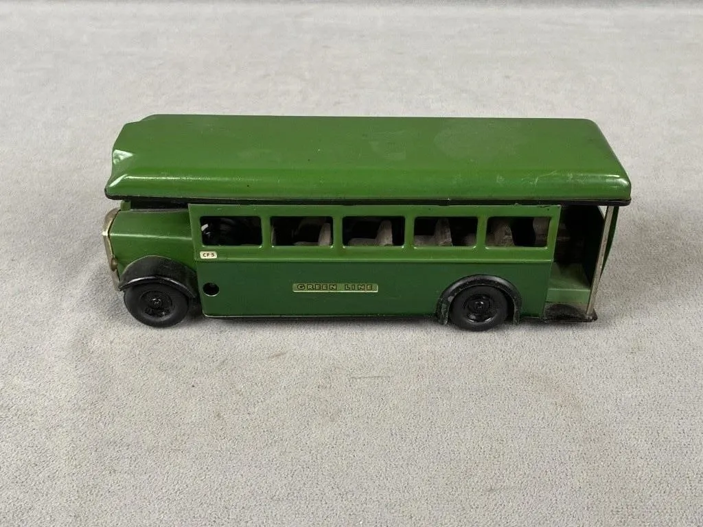 Antique Minic Toys Green Line Bus w Bisto Ad