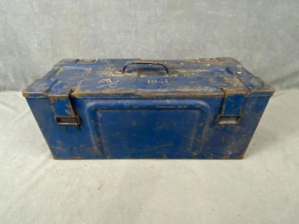 WWII 1941 Blue Metal Ammunition Box