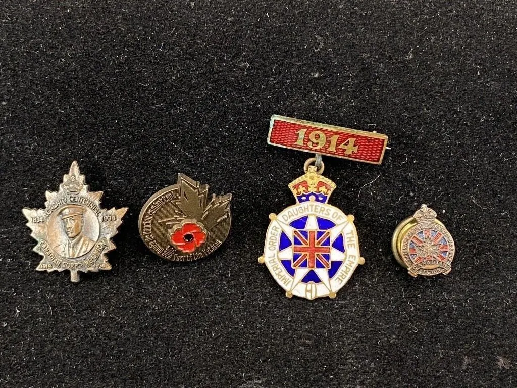 Lot of 4 WWI & WWII Related Canadian Military Pins