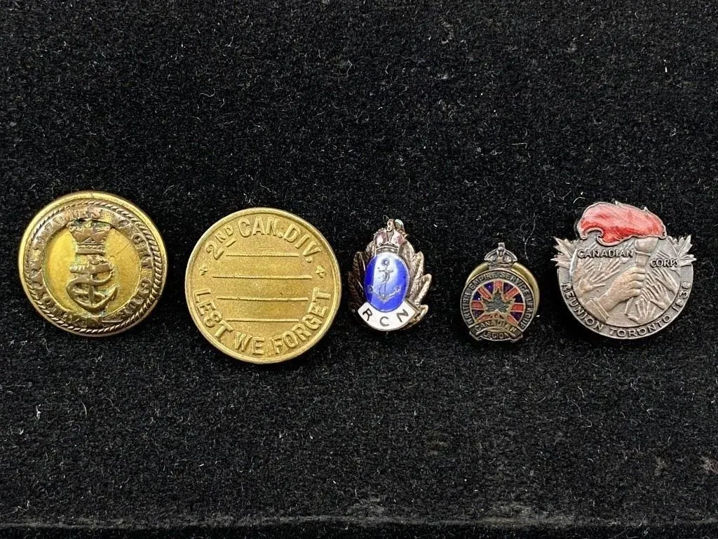 Lot of 6 WWI & WWII Canadian Military Pins
