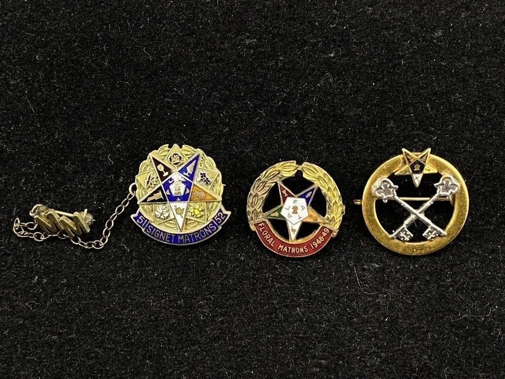 3 Vintage Eastern Star Pins
