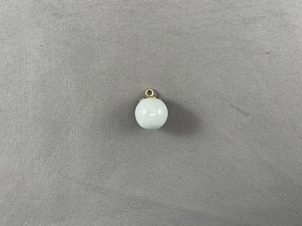 Pale Celadon Jade Ball Pendant w 10K Gold Bail