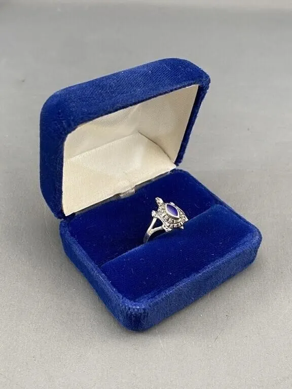 Sterling Vintage Turtle Ring w Lapis Lazuli