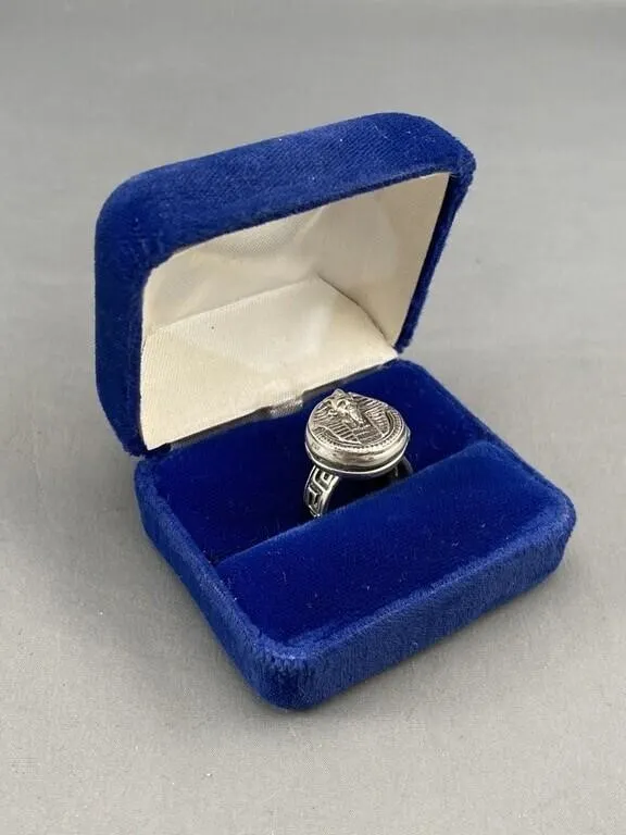 Sterling Poison Ring w Egyptian Pharaoh