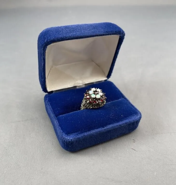 Antique 9K Gold Garnet & Opal Dinner Ring
