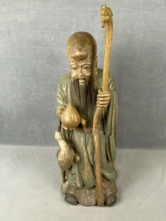 Large Carved East Asian Wooden Figure