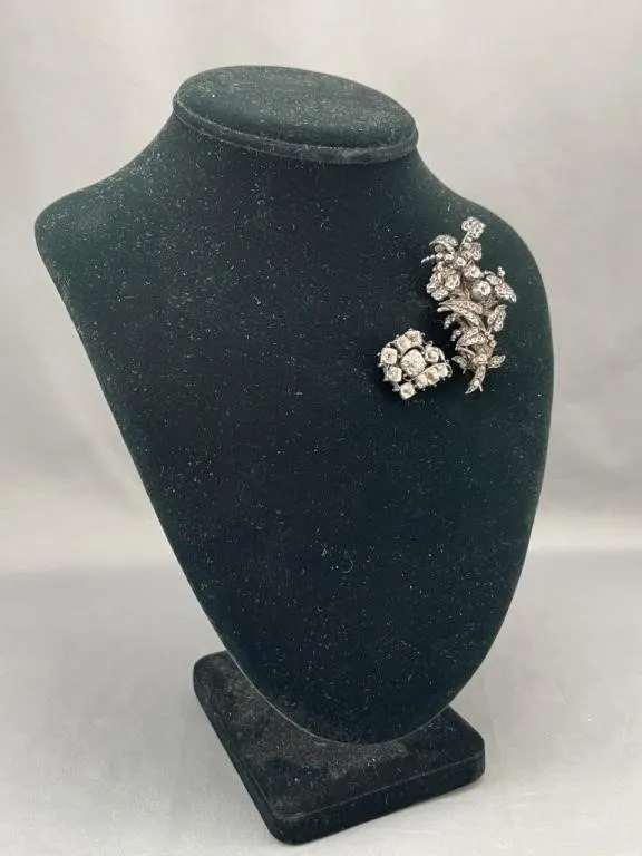 Antique Japanned Rhinestone Brooches