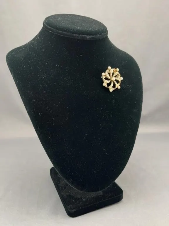 Victorian Costume Gold Tone Seed Pearl Brooch