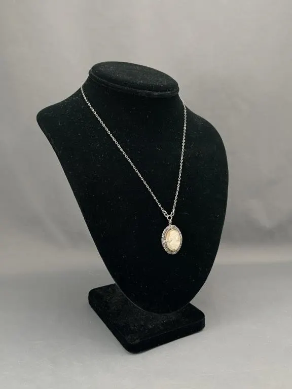 Victorian Revival Sterling Cameo Necklace
