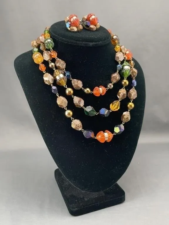 Mid Century German Art Glass Necklace & Earrings