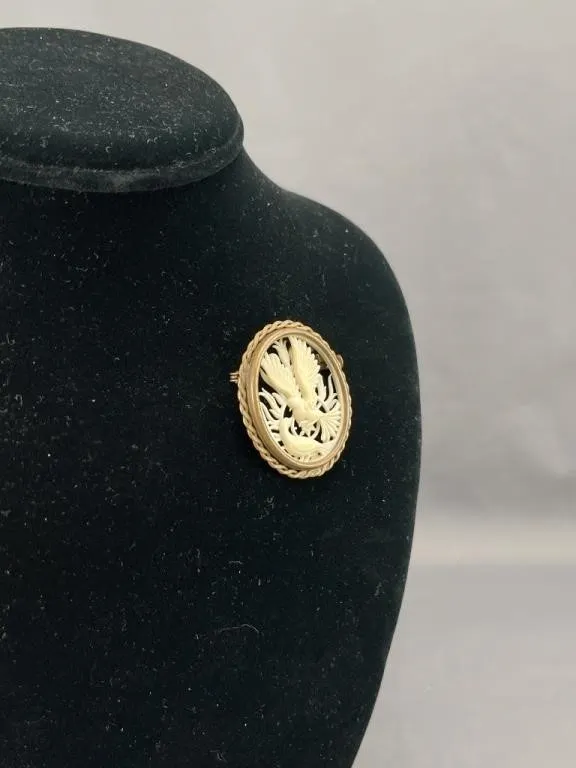 Victorian French Celluloid Brooch w Birds