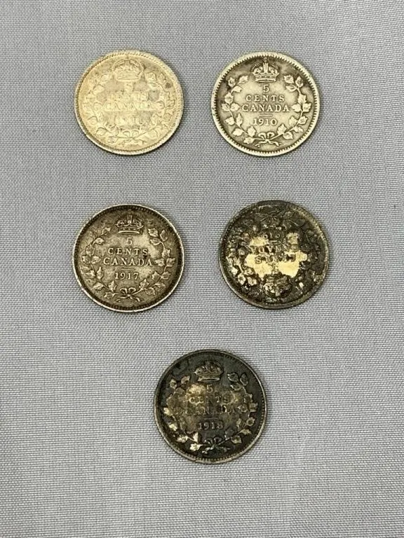 5 Early 1900s Canadian Small Nickels