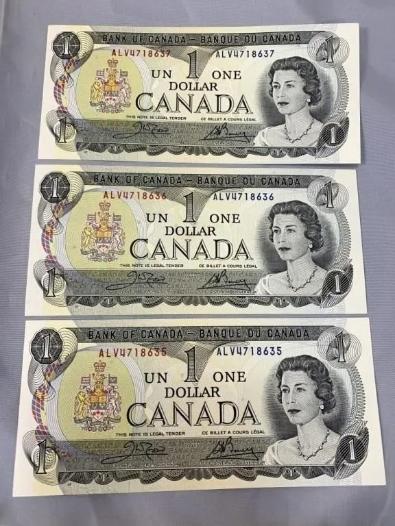 3 Uncirculated Sequential Bank of Canada $1 Bills