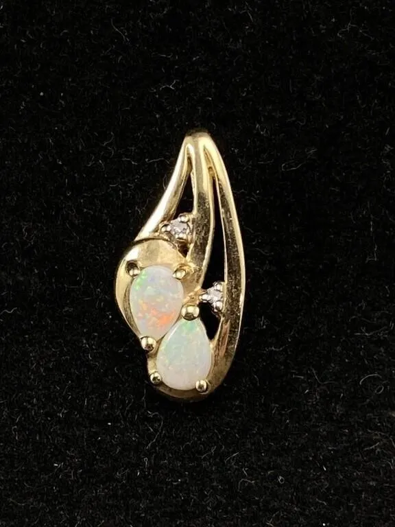 10K Gold Opal Diamond Pendant