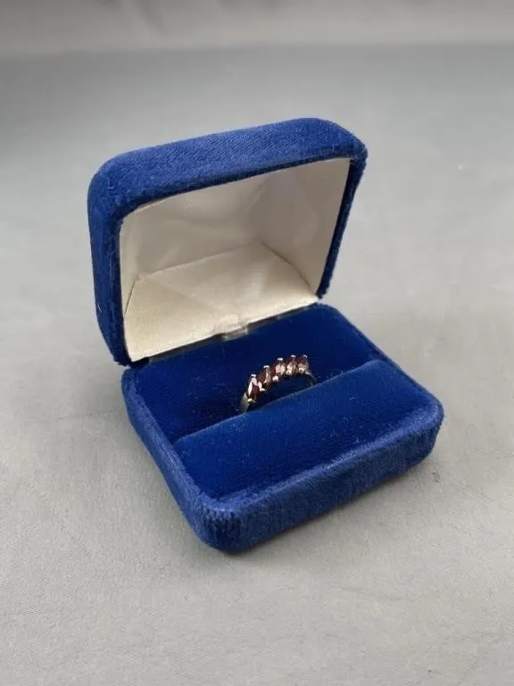 14KT Gold Ring w 5 Navette Cut Rubies
