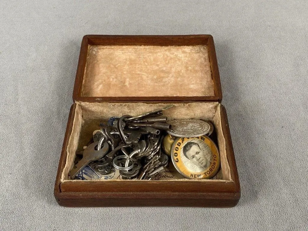 Antique Wooden Box w Contents
