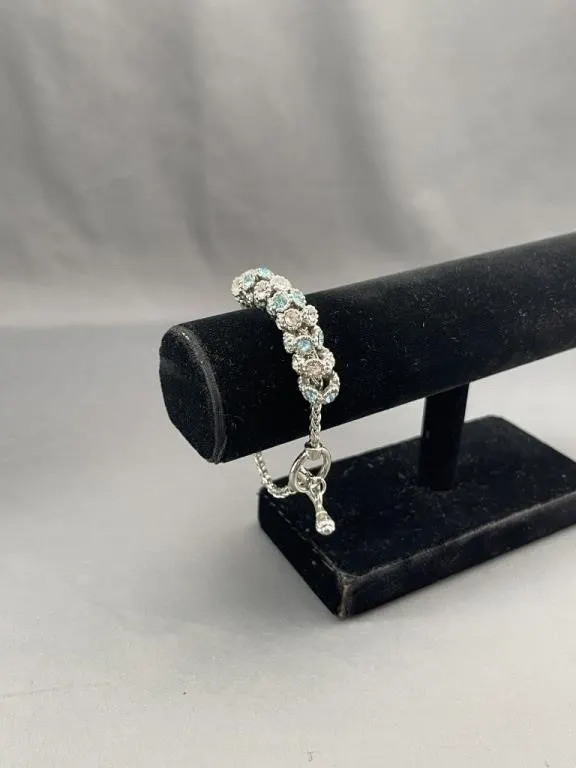 Aqua Rhinestone Bracelet Silver Tone Bracelet