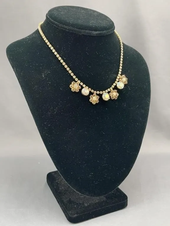 Floral Aurora Borealis Chaton Rhinestone Necklace