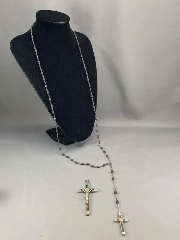 Antique French Ebony & Silver Tone Rosary