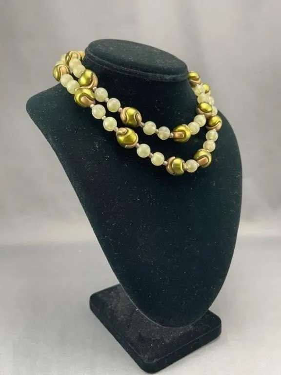 Two Strand Pale Green Beaded Necklace