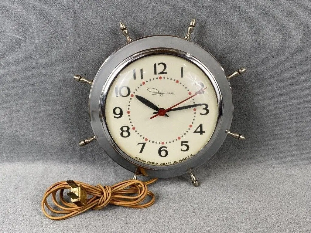 Ingram Ship Wheel 1950s Kitchen Clock