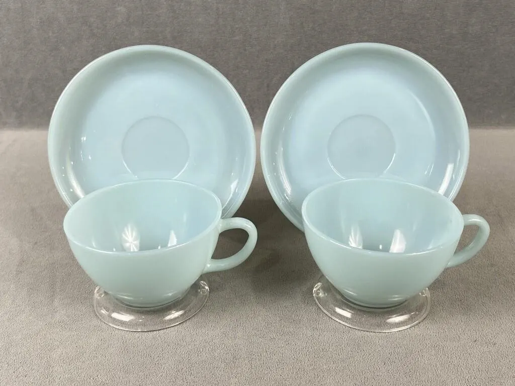 Pair of Delphine Blue Fire King Cup & Saucer