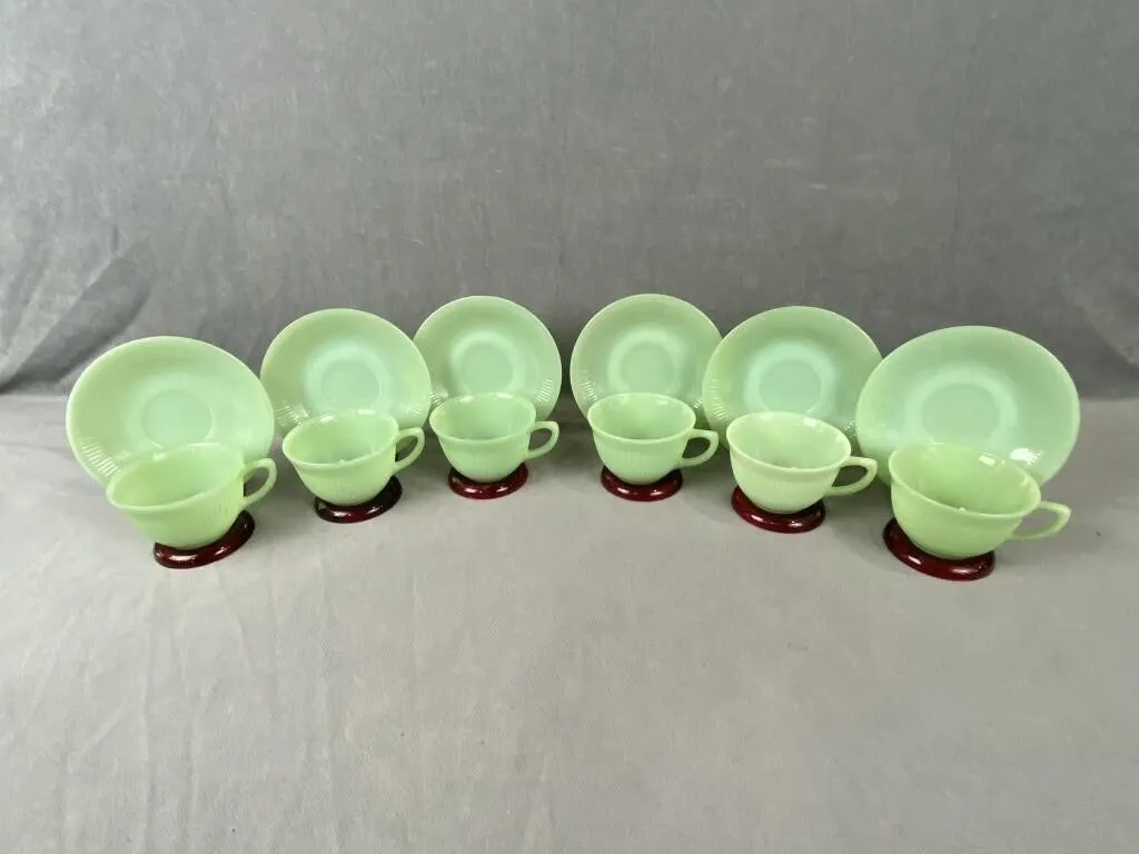 Set of 6 Jadeite Fire King Cup & Saucer