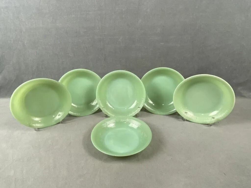 Set of 6 7 1/2" Jadeite Fire King Luncheon Bowls