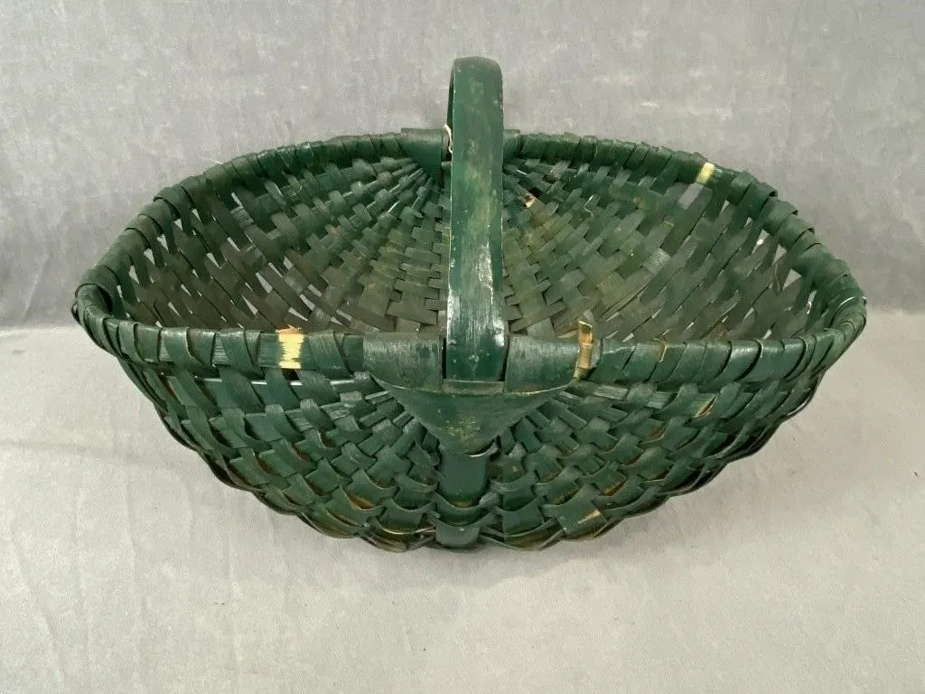 Antique Gathering Basket in Green Paint