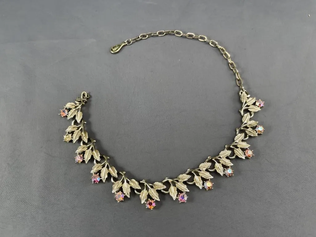 Vintage Aurora Borealis Gold Tone Necklace
