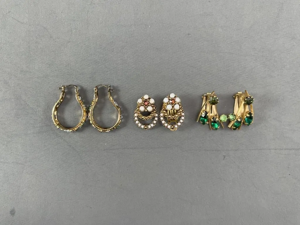 3 Pair Vintage Earrings Cabochons & Gemstones