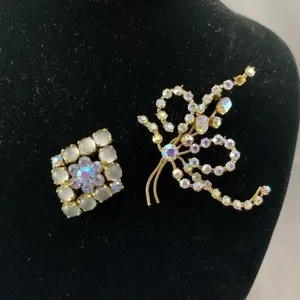 Vintage Moonstone & Aurora Borealis Brooches