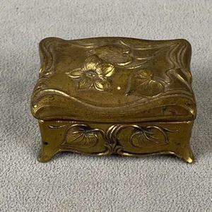 C1910 Footed Stamp Box w Floral Repousse