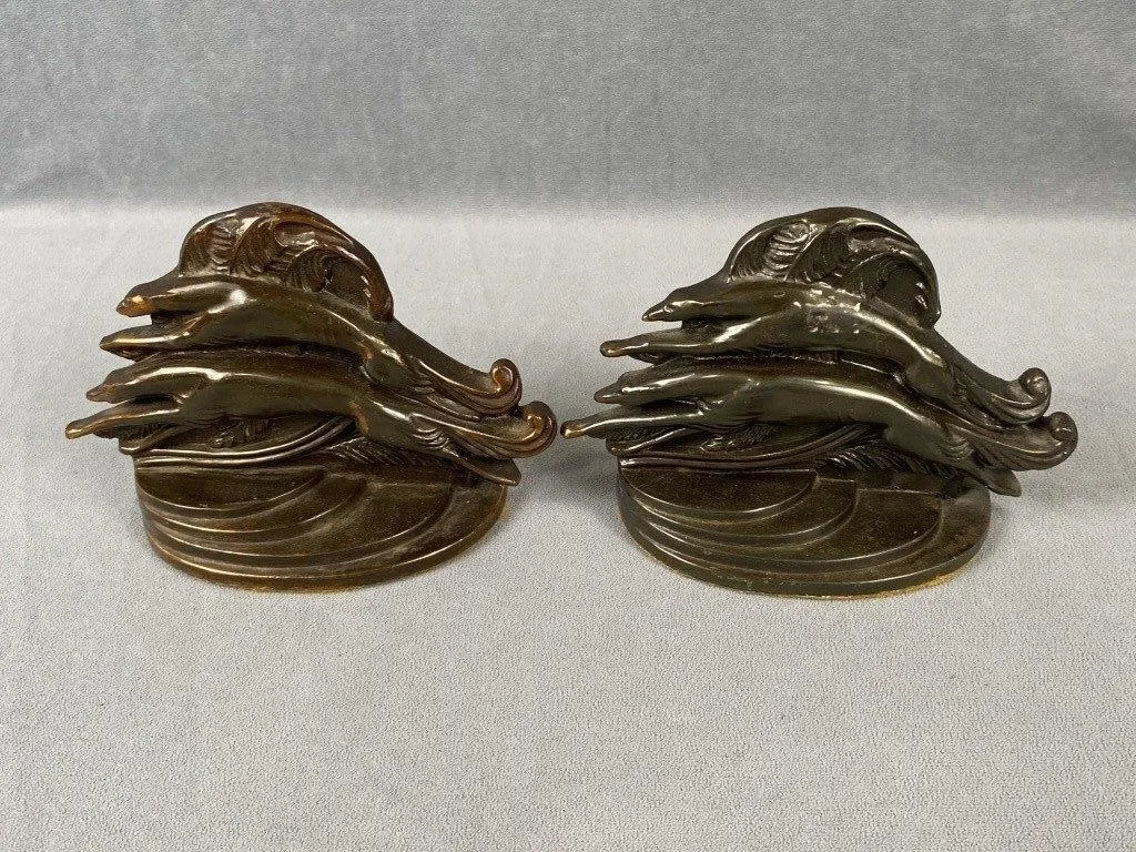 C1920 Cast w Bronze Finish Greyhound Bookends