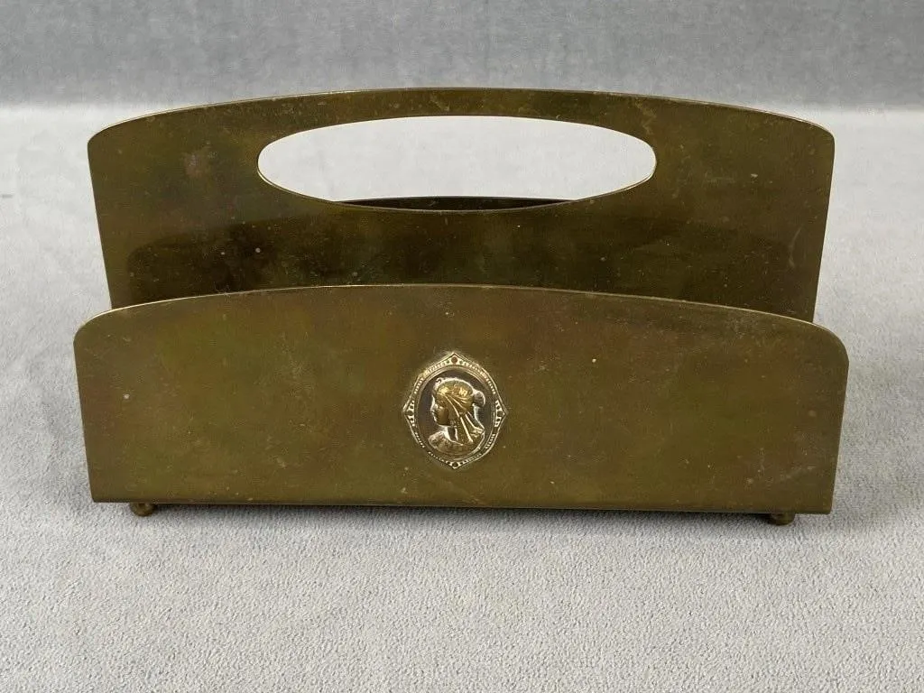 Vintage Brass Letter Holder w Woman in Relief