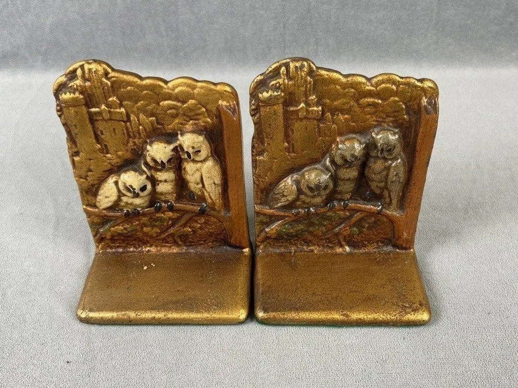 C1930 Cast Owl Bookends in Original Paint