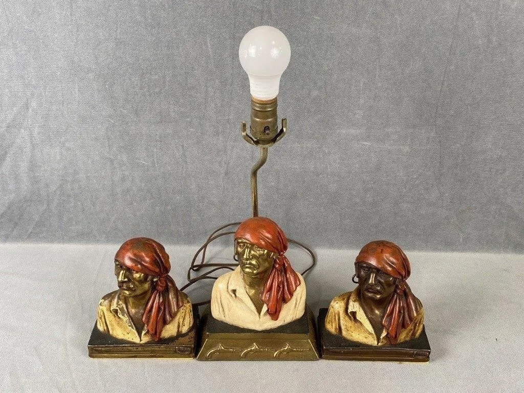 C1930 Cast Buccaneer Bookends + Lamp