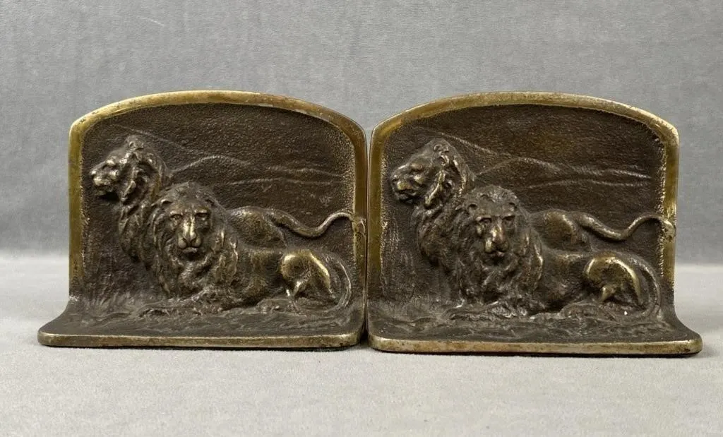 C1920 Cast Lion Bookends
